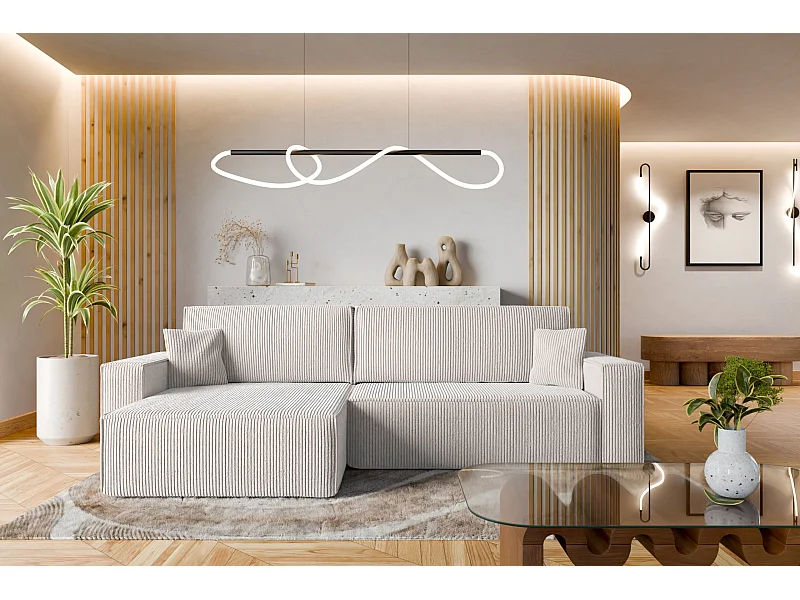 Canapé d'Angle convertible en velours côtelé blanc Karl XL PREMIUM