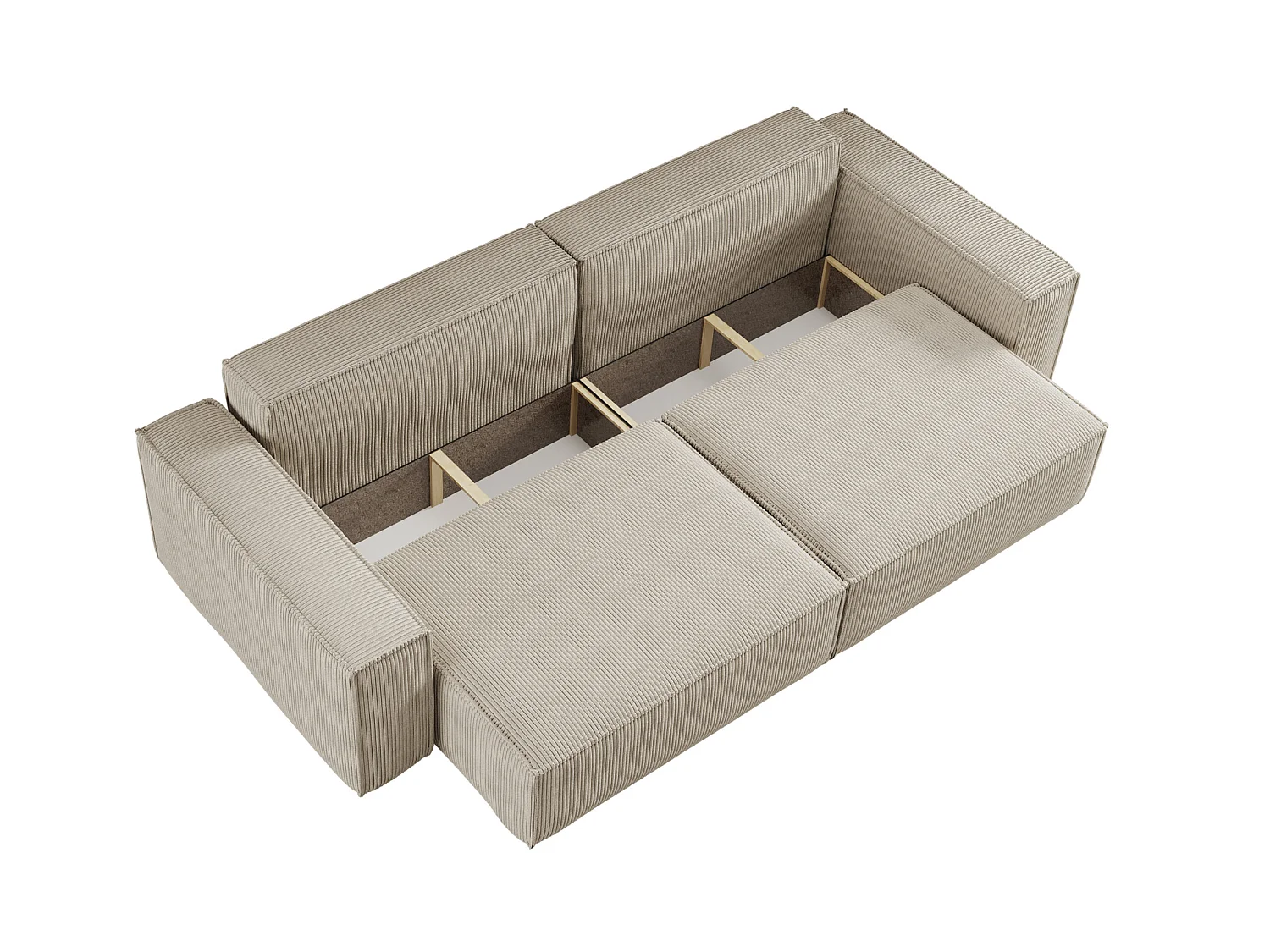 Canapé convertible 3 places avec coffre en tissu côtelé beige