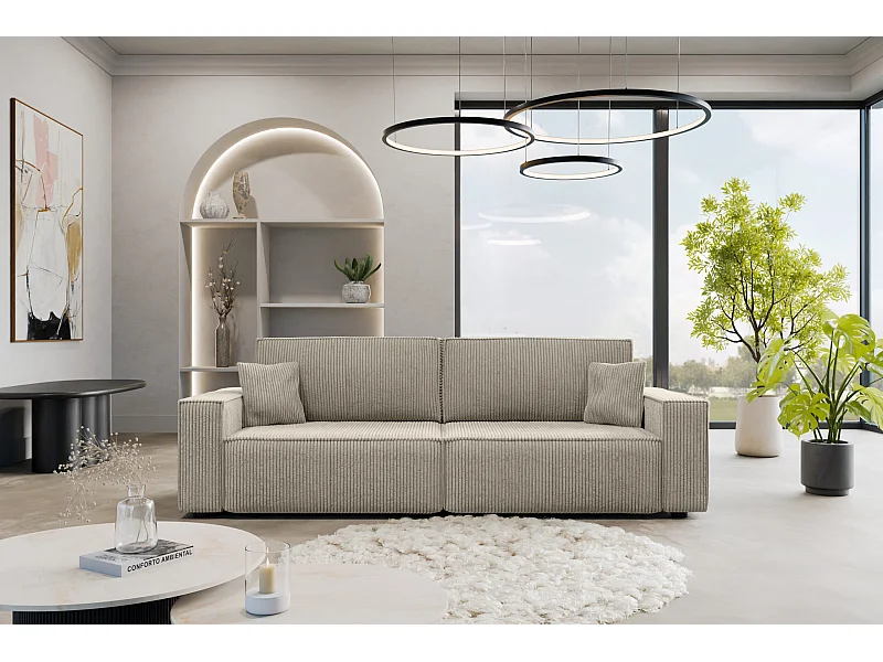 Divano Karl con due vani contenitore per la biancheria, funzione letto, direttamente dal produttore.