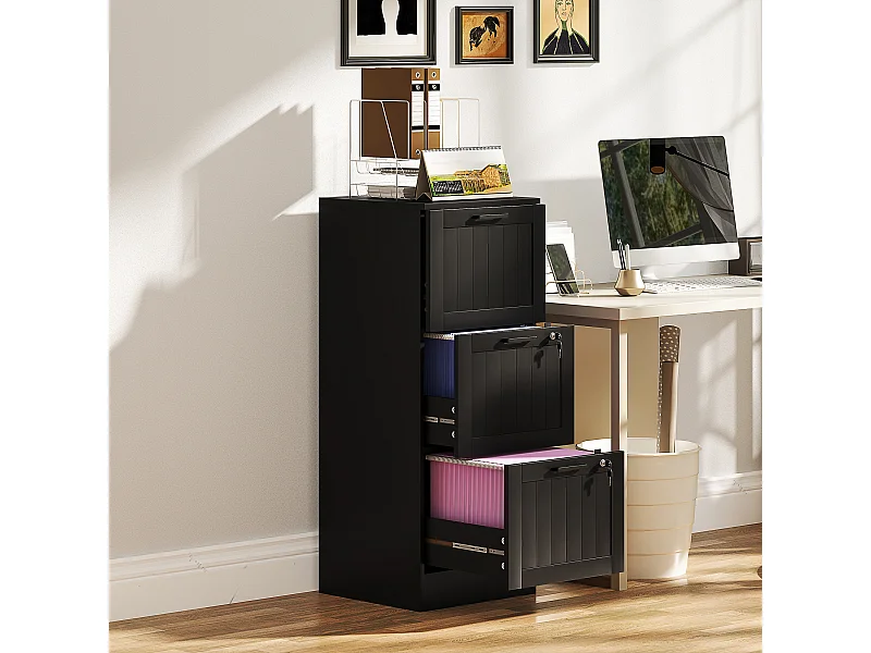 Caisson bureau 2+1 tiroir verrouillable dossiers suspendus dim. 40x40x101cm MDF noir