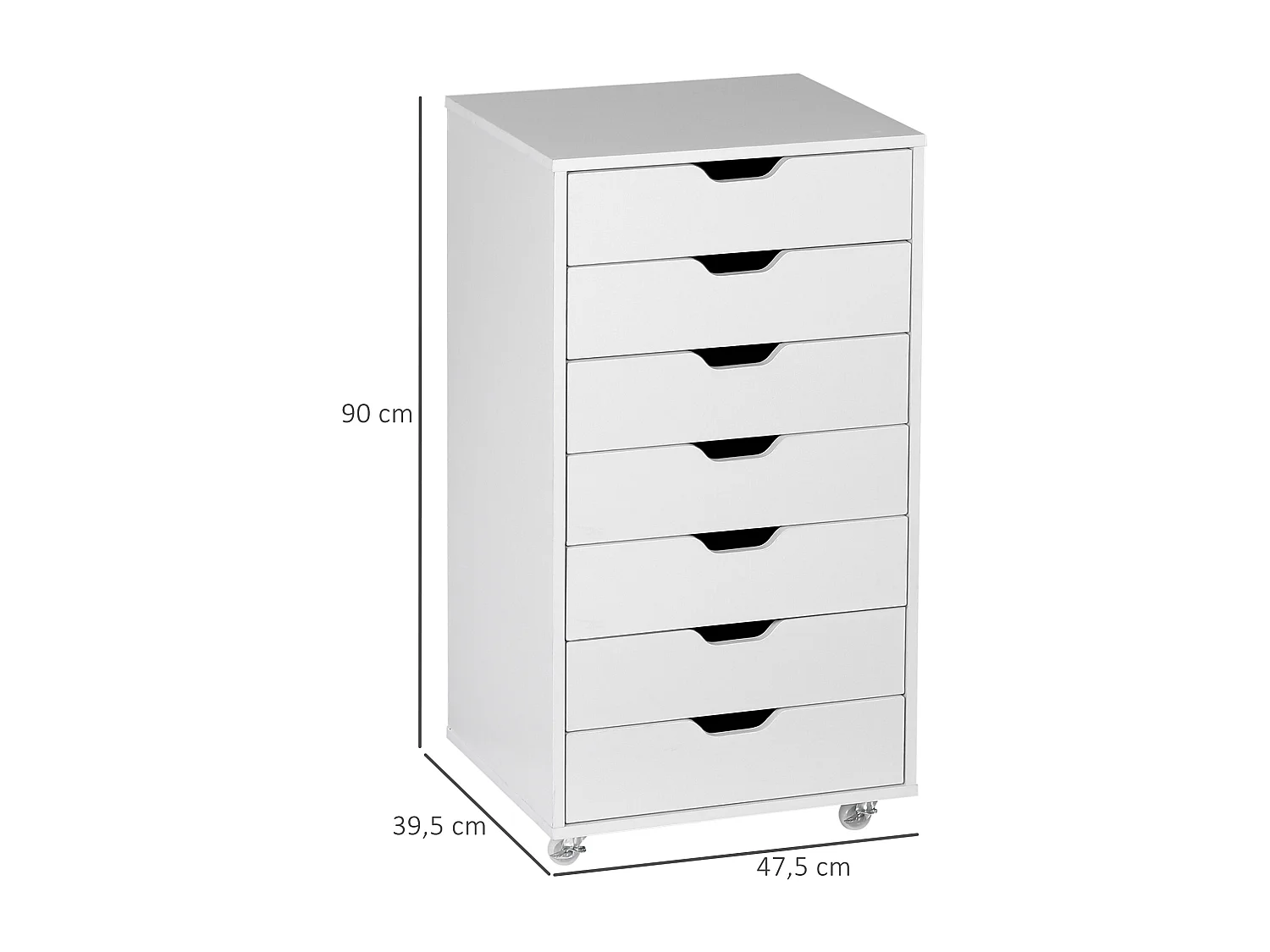 Caisson bureau - rangement bureau 7 tiroirs - dim. 47,5L x 39,5l x 90H cm - blanc