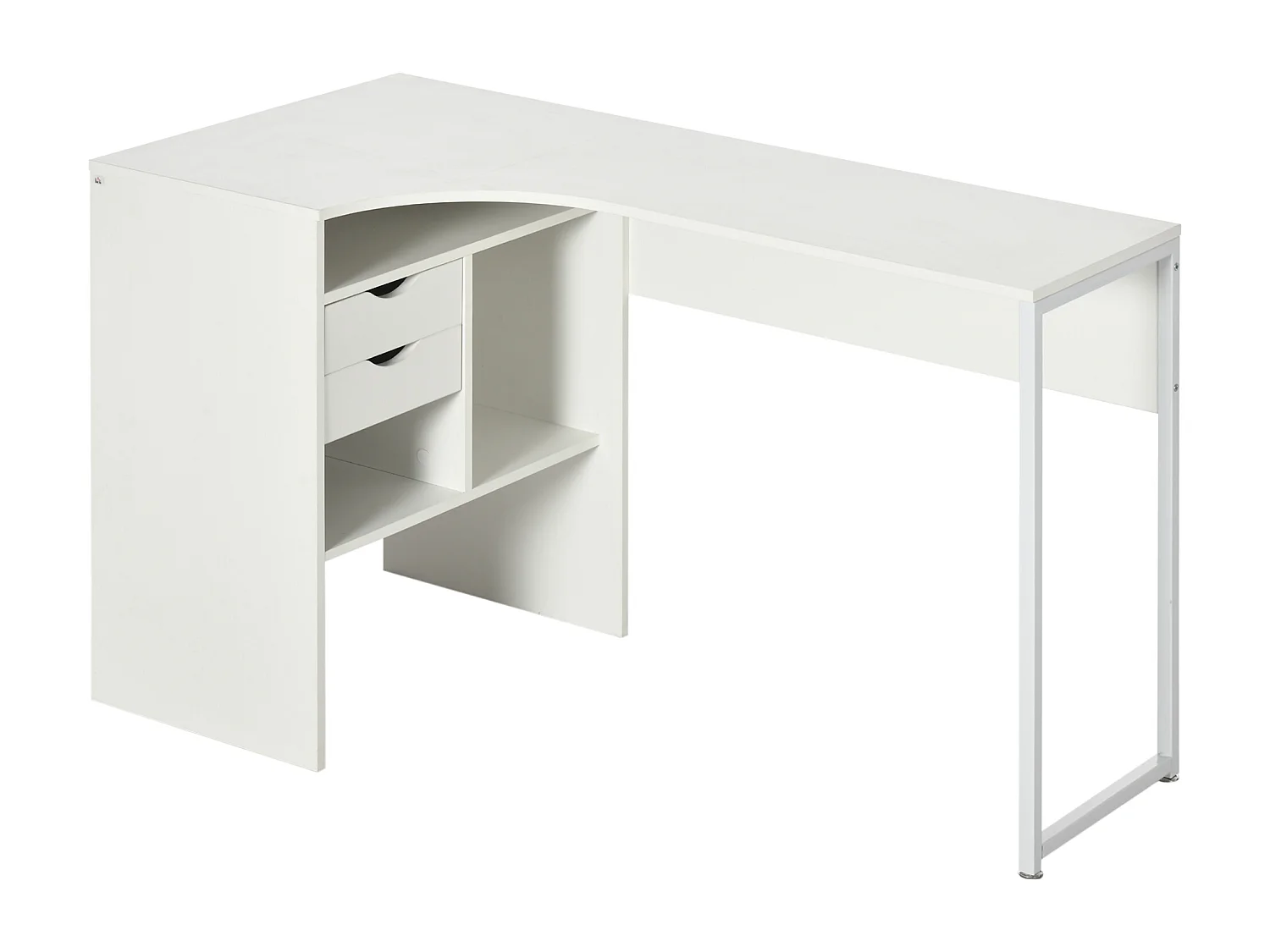 Bureau d'angle bureau informatique multimédia multi-rangement métal panneaux particules blanc