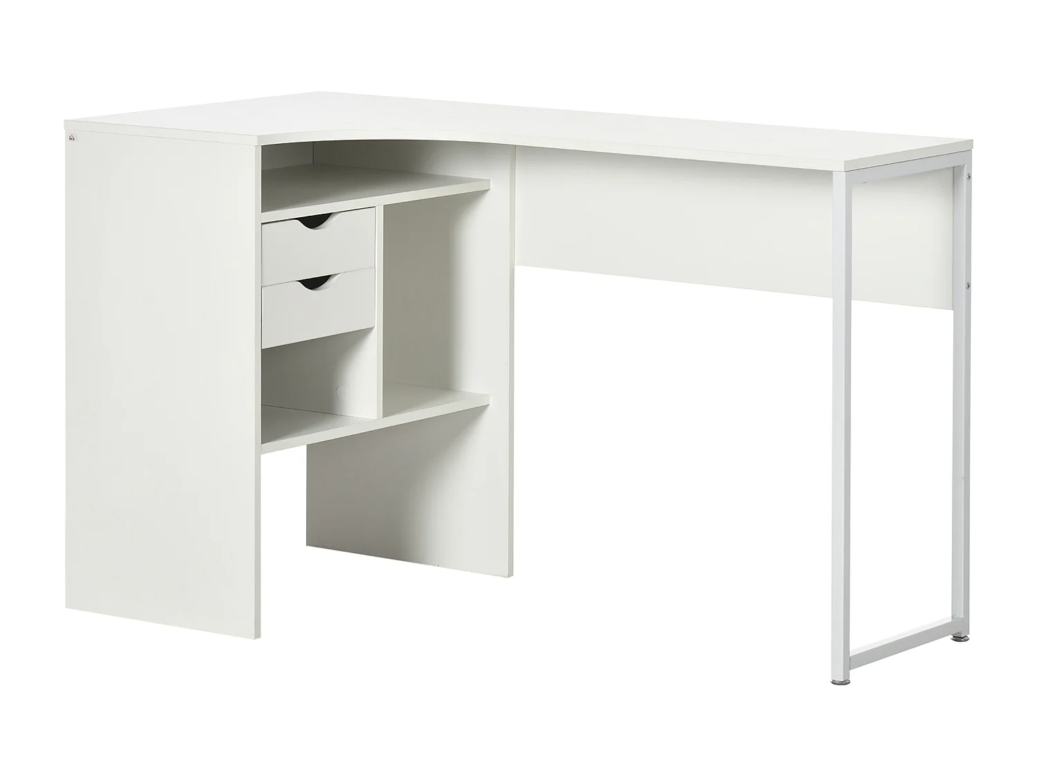 Bureau d'angle bureau informatique multimédia multi-rangement métal panneaux particules blanc