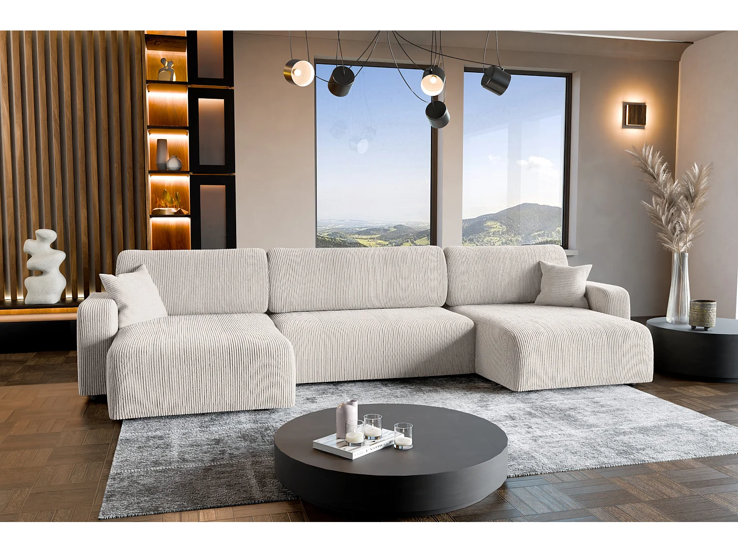 Divano angolare in velluto a coste bianco con funzione letto Karl U – produttore