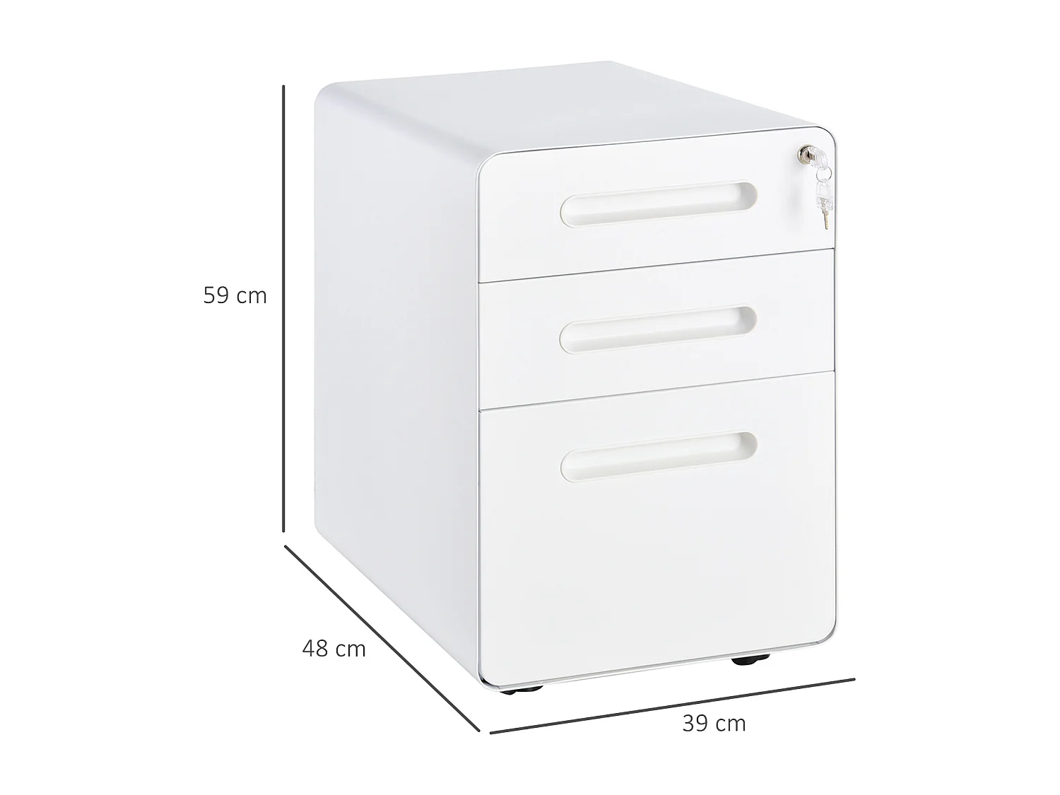 Caisson mobile 3 tiroirs - caisson bureau mobile verrouillable - acier laminé à froid blanc