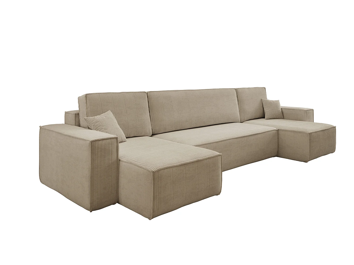 Canapé d'angle convertible 5 places en velours côtelé beige KARL