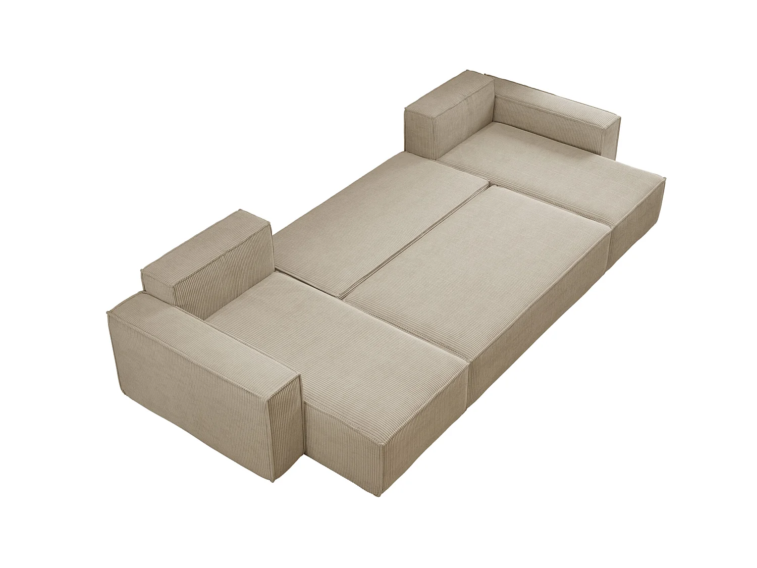 Canapé d'angle convertible 5 places en velours côtelé beige KARL