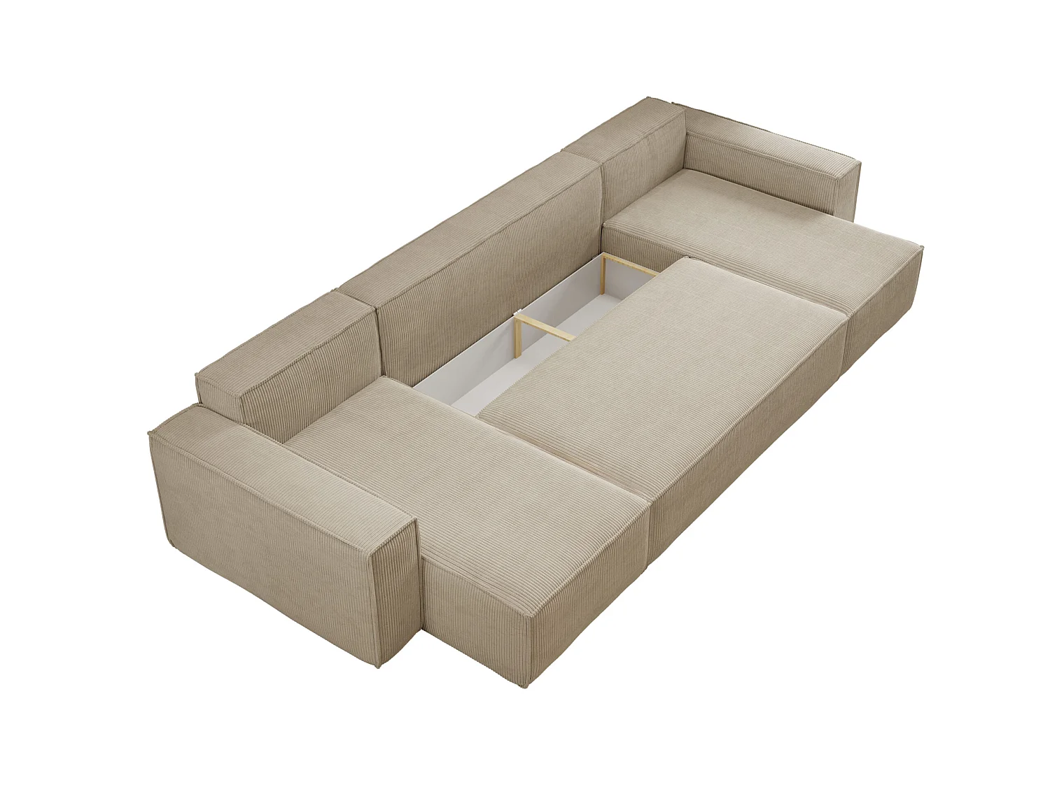 Canapé d'angle convertible 5 places en velours côtelé beige KARL