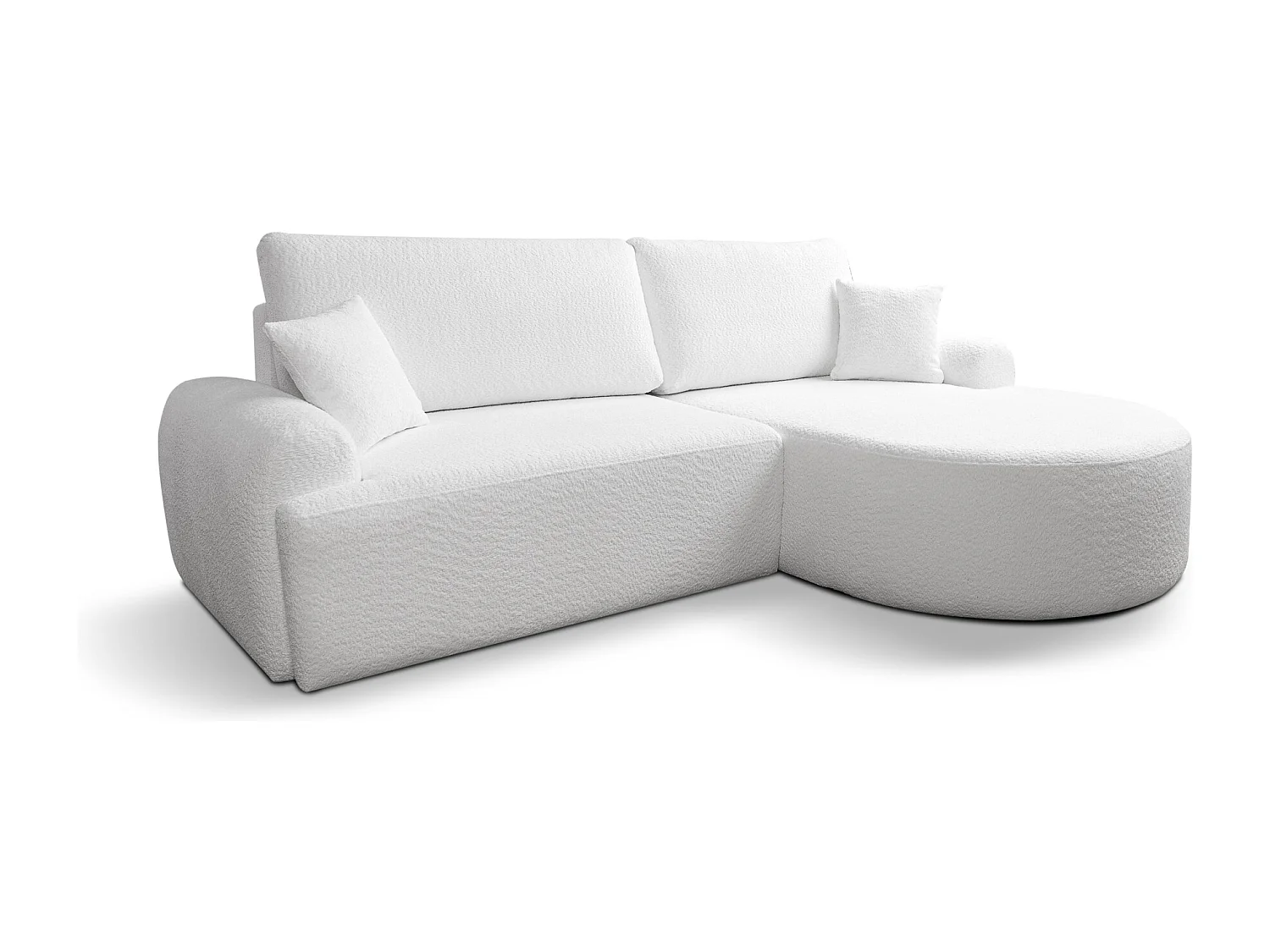 Canapé d’angle droit moderne avec fonction couchage en bouclé blanc – ARTE PREMIUM, direct fabricant