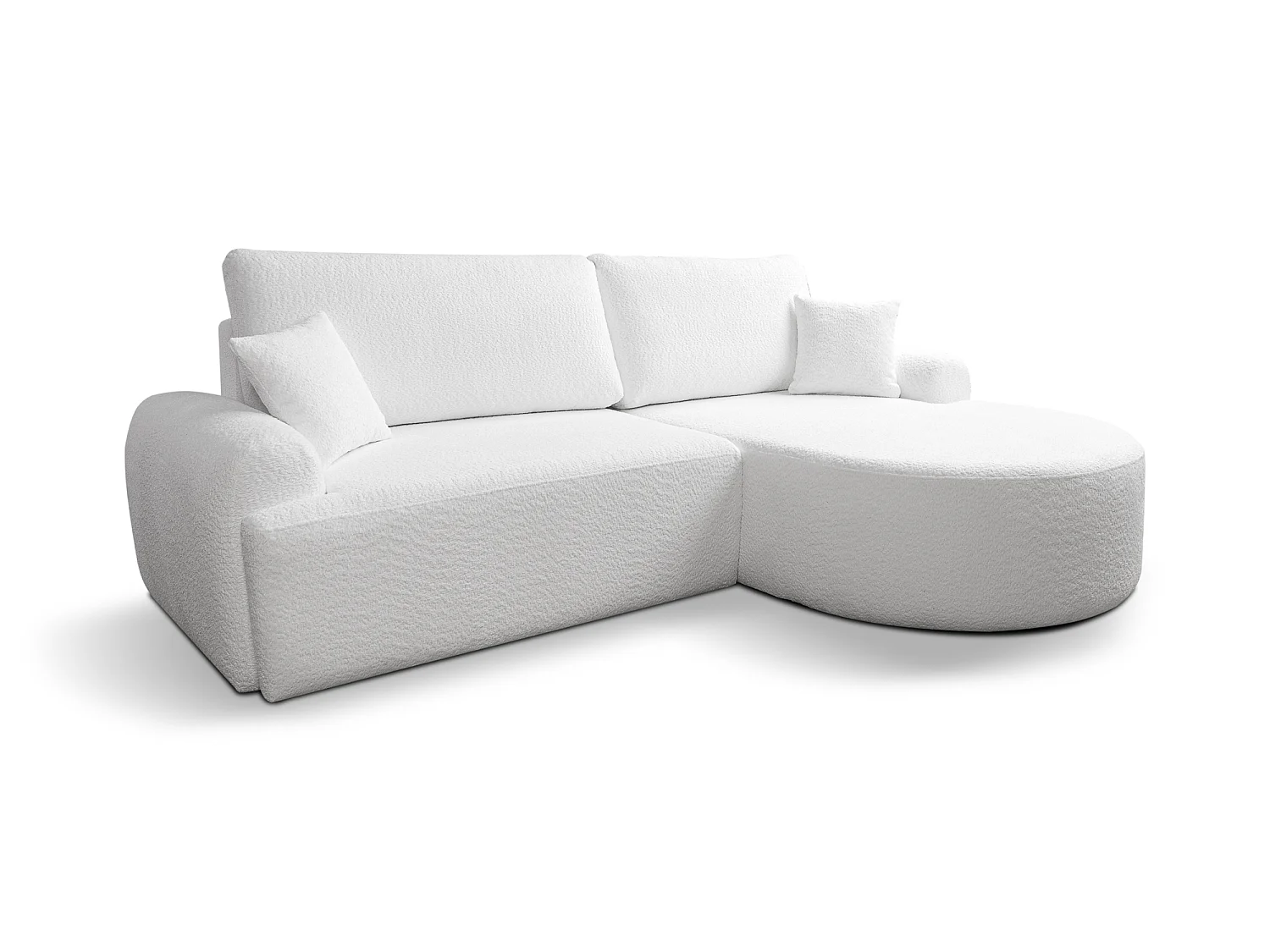 Canapé d’angle droit moderne avec fonction couchage en bouclé blanc – ARTE PREMIUM, direct fabricant