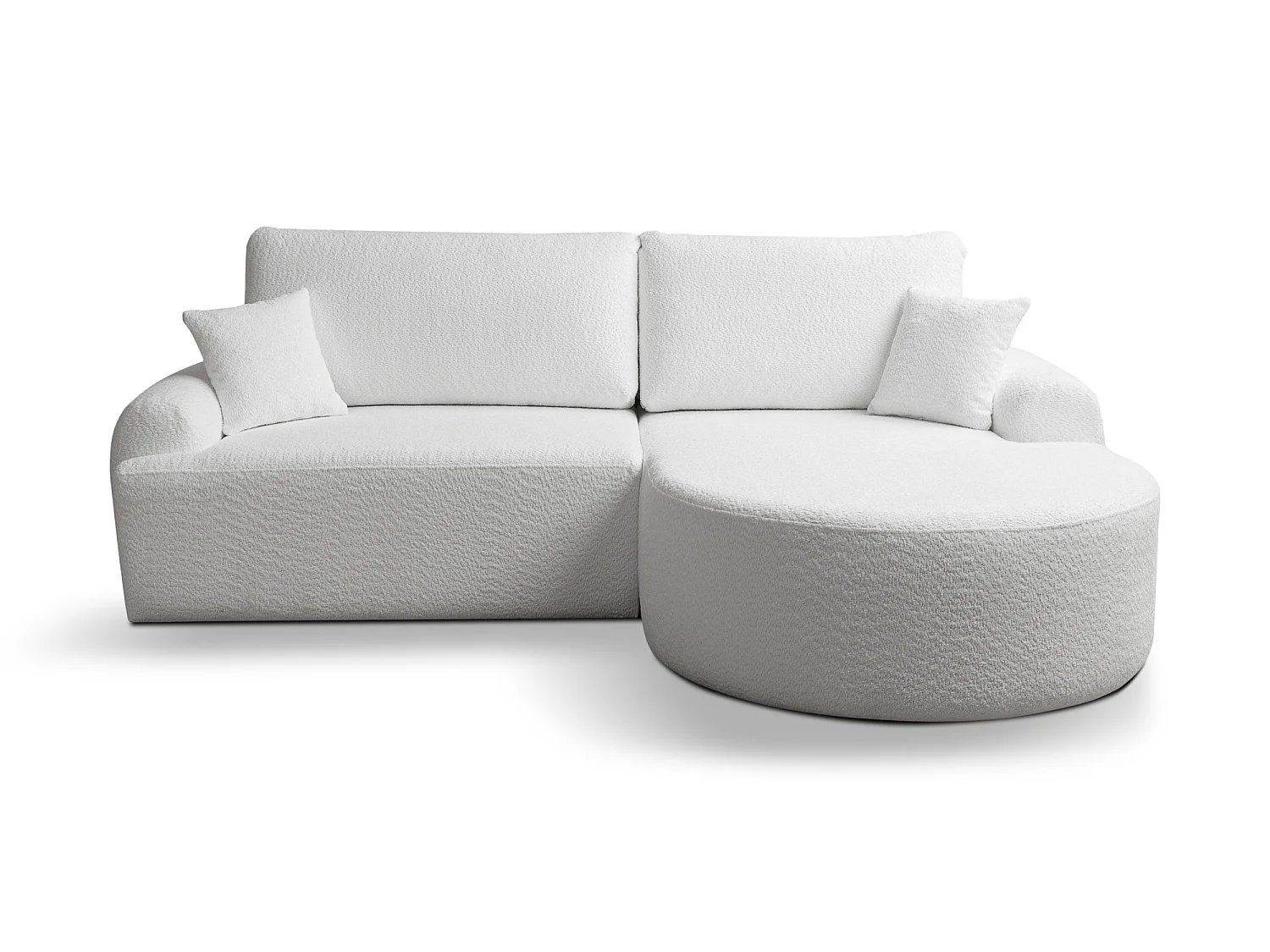 Canapé d’angle droit moderne avec fonction couchage en bouclé blanc – ARTE PREMIUM, direct fabricant