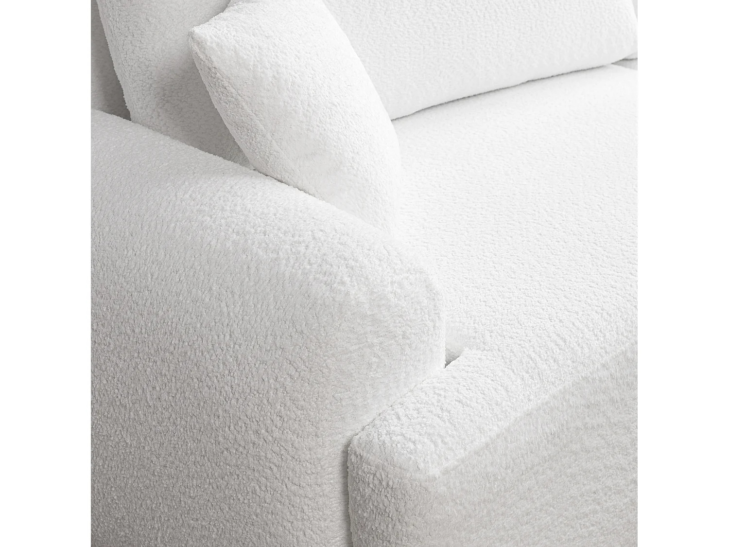 Canapé d’angle droit moderne avec fonction couchage en bouclé blanc – ARTE PREMIUM, direct fabricant