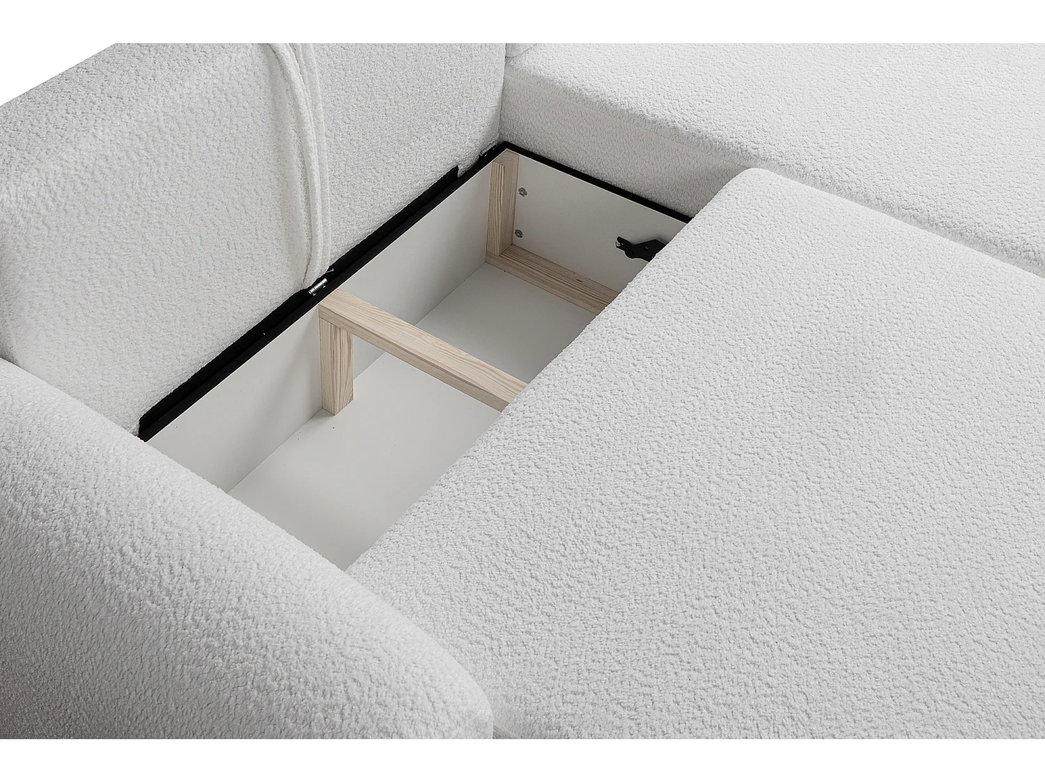 Canapé d’angle droit moderne avec fonction couchage en bouclé blanc – ARTE PREMIUM, direct fabricant