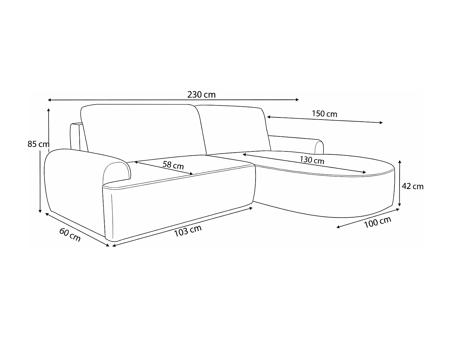 Canapé d’angle droit moderne avec fonction couchage en bouclé blanc – ARTE PREMIUM, direct fabricant