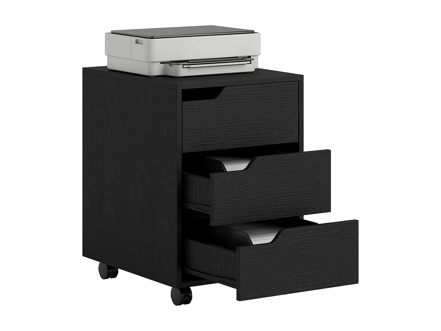 Caisson de bureau rangement sur roulettes 3 tiroirs verrouillables 40 x 50 x 57,5 cm MDF noir
