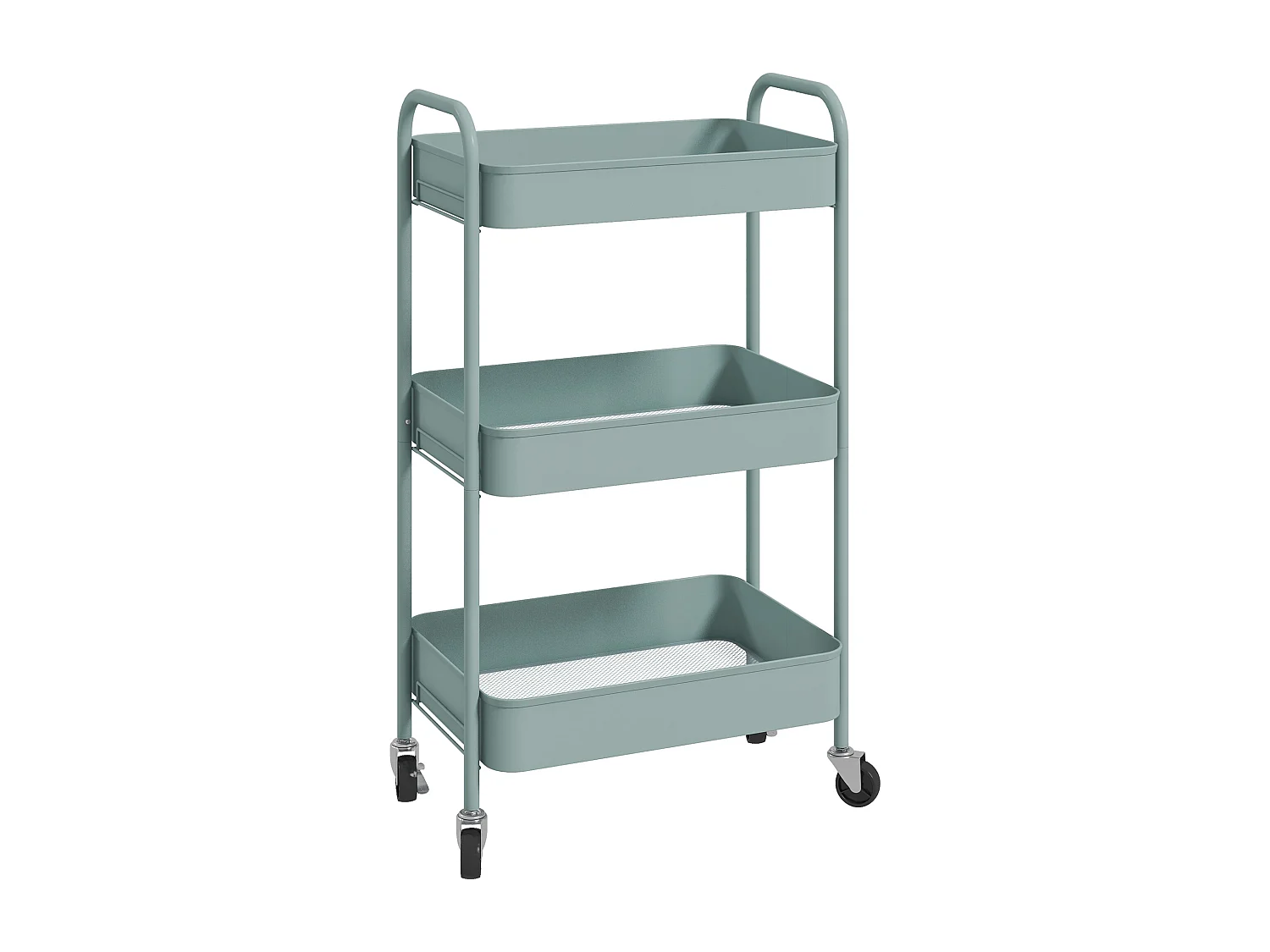 Desserte de cuisine style néo-rétro - 3 étagères - acier bleu pastel