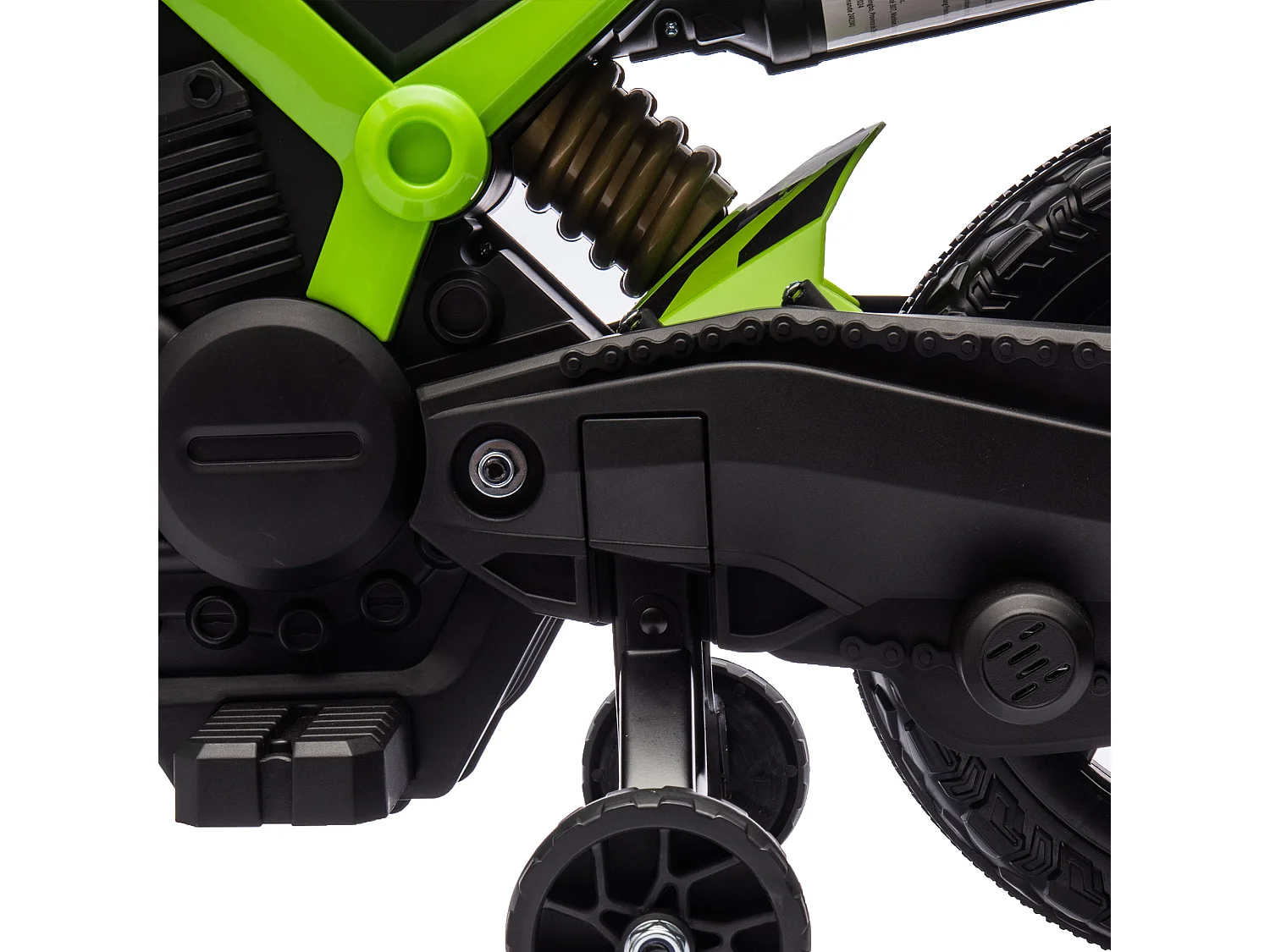 Moto Cross électrique enfant 6 V 2 moteurs effets sonores max. 3 Km/h 30 Kg avec stabilisateurs vert