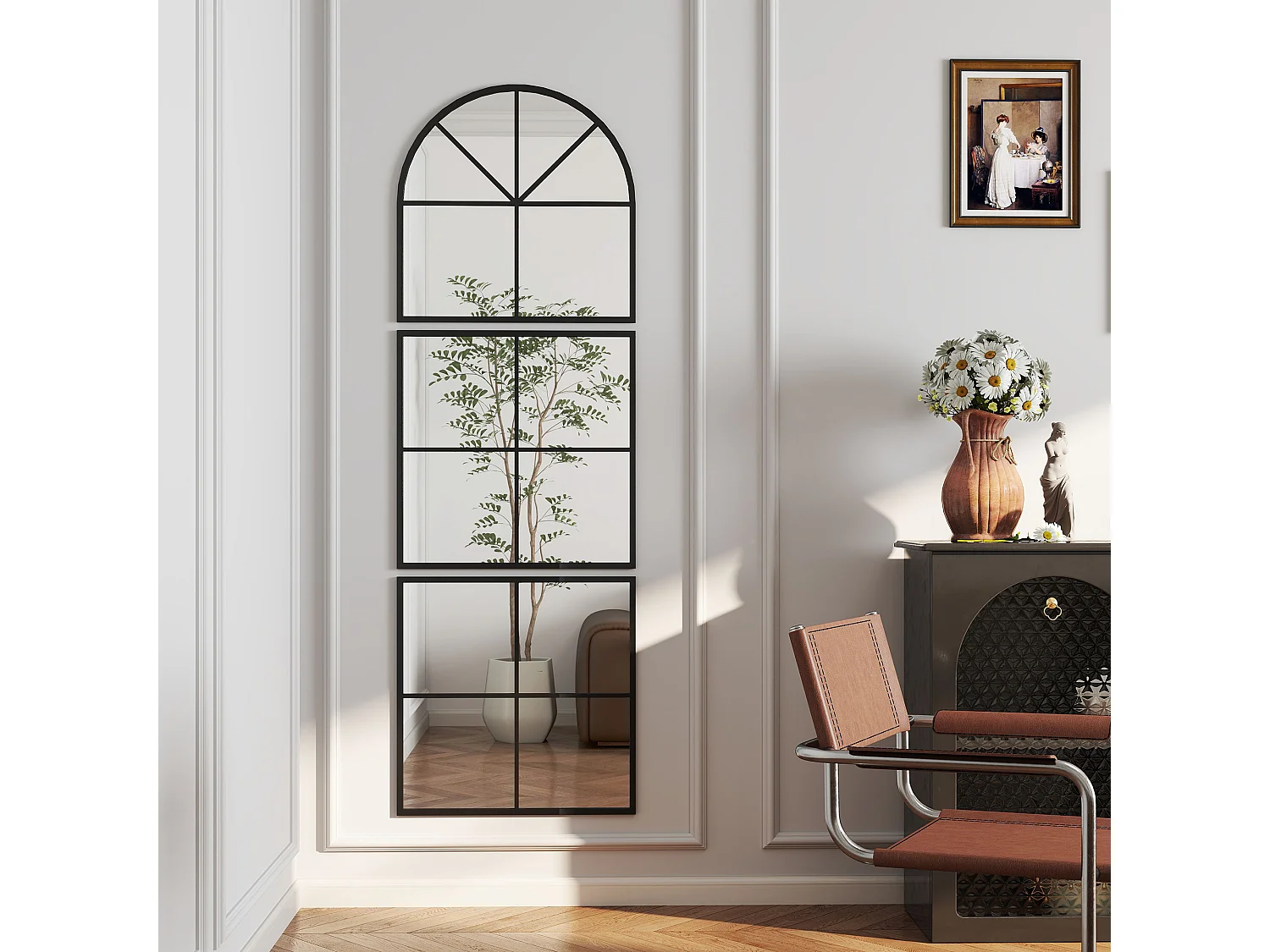 Miroir atelier - miroir triptyque métal 60x180 cm - miroir mural style verrière ensemble de 3 pièces - noir