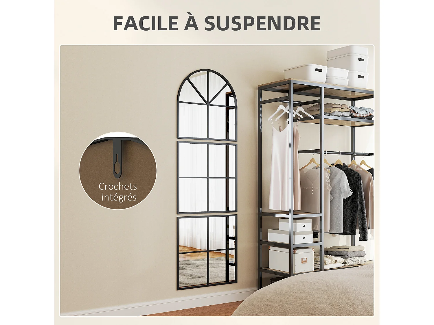 Miroir atelier - miroir triptyque métal 60x180 cm - miroir mural style verrière ensemble de 3 pièces - noir