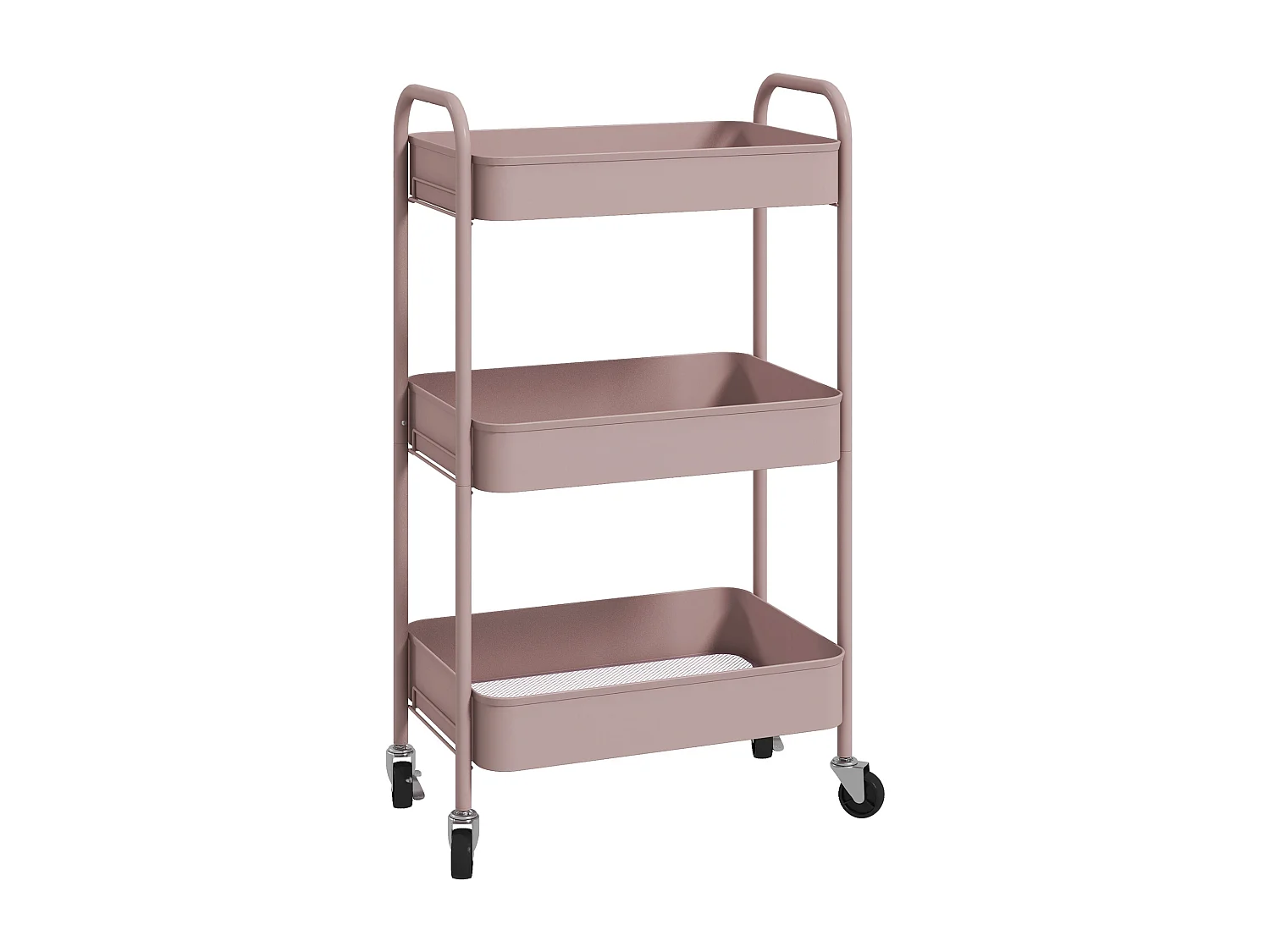 Desserte de cuisine style néo-rétro - 3 étagères - acier vieux rose