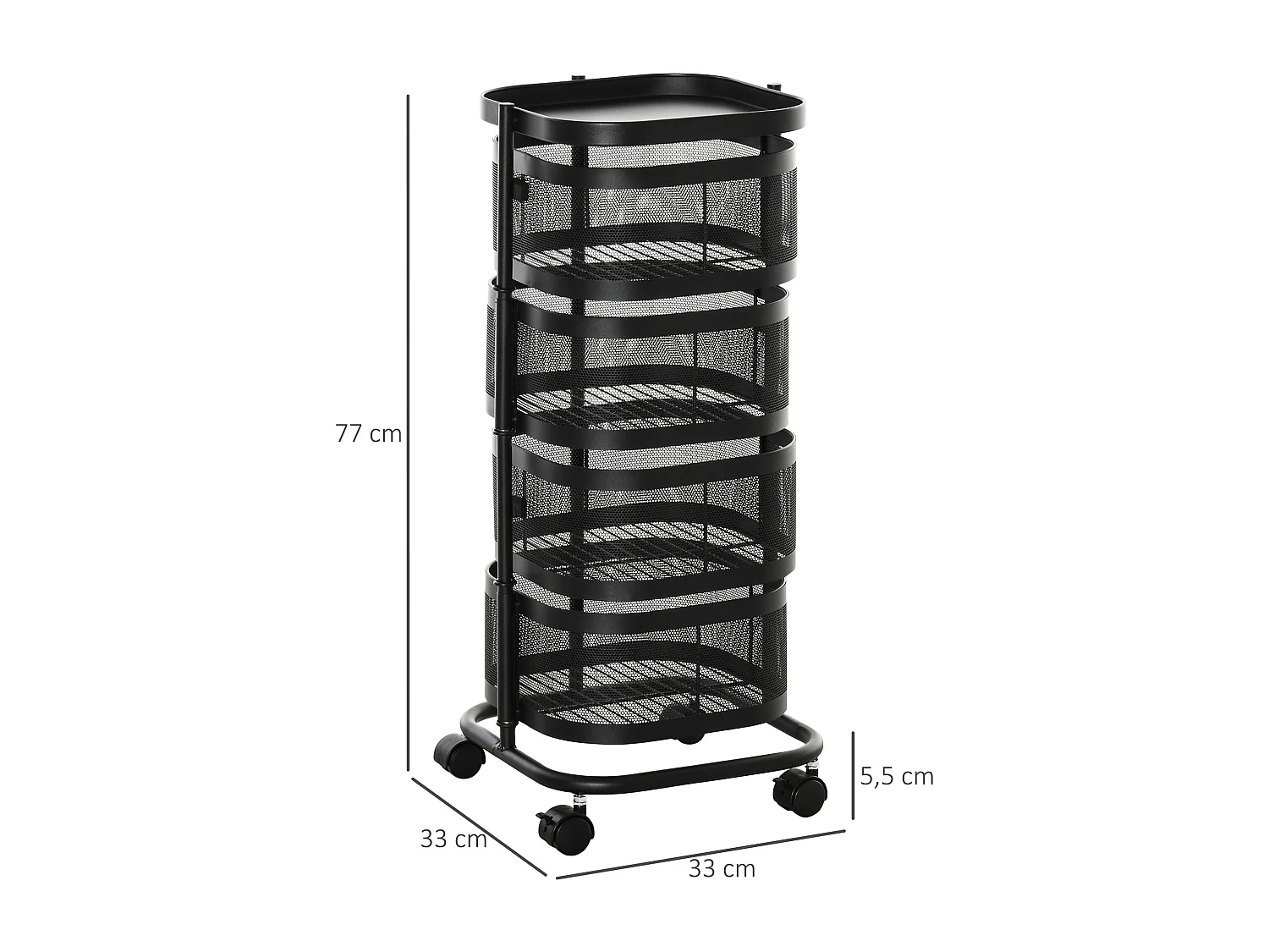 Resserre de cuisine 4 paniers rotatifs sur roues en métal H.77cm noir