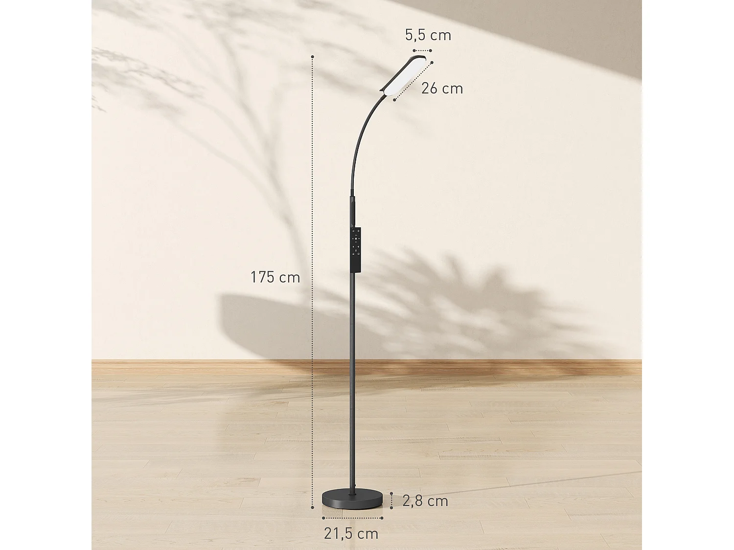 Lampadaire LED dimmable avec télécommande - contrôle tactile, réglable - H.175 cm - acier polycarbonate noir