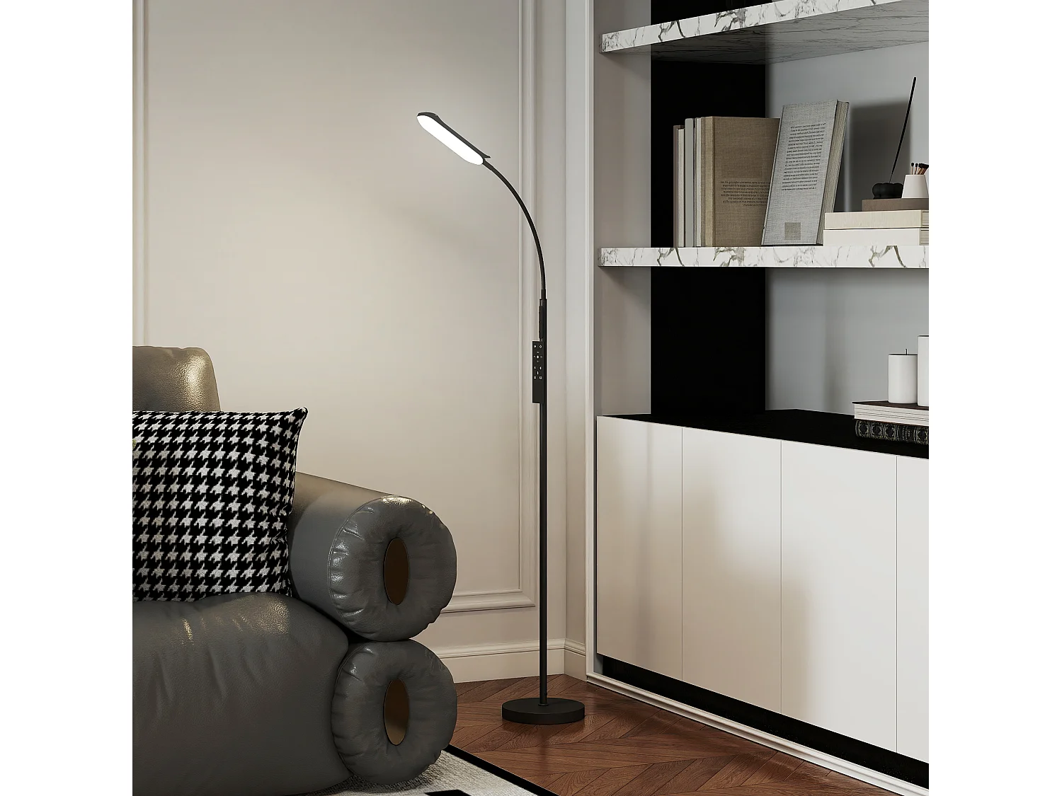 Lampadaire LED dimmable avec télécommande - contrôle tactile, réglable - H.175 cm - acier polycarbonate noir