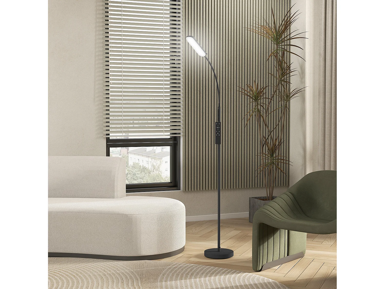 Lampadaire LED dimmable avec télécommande - contrôle tactile, réglable - H.175 cm - acier polycarbonate noir