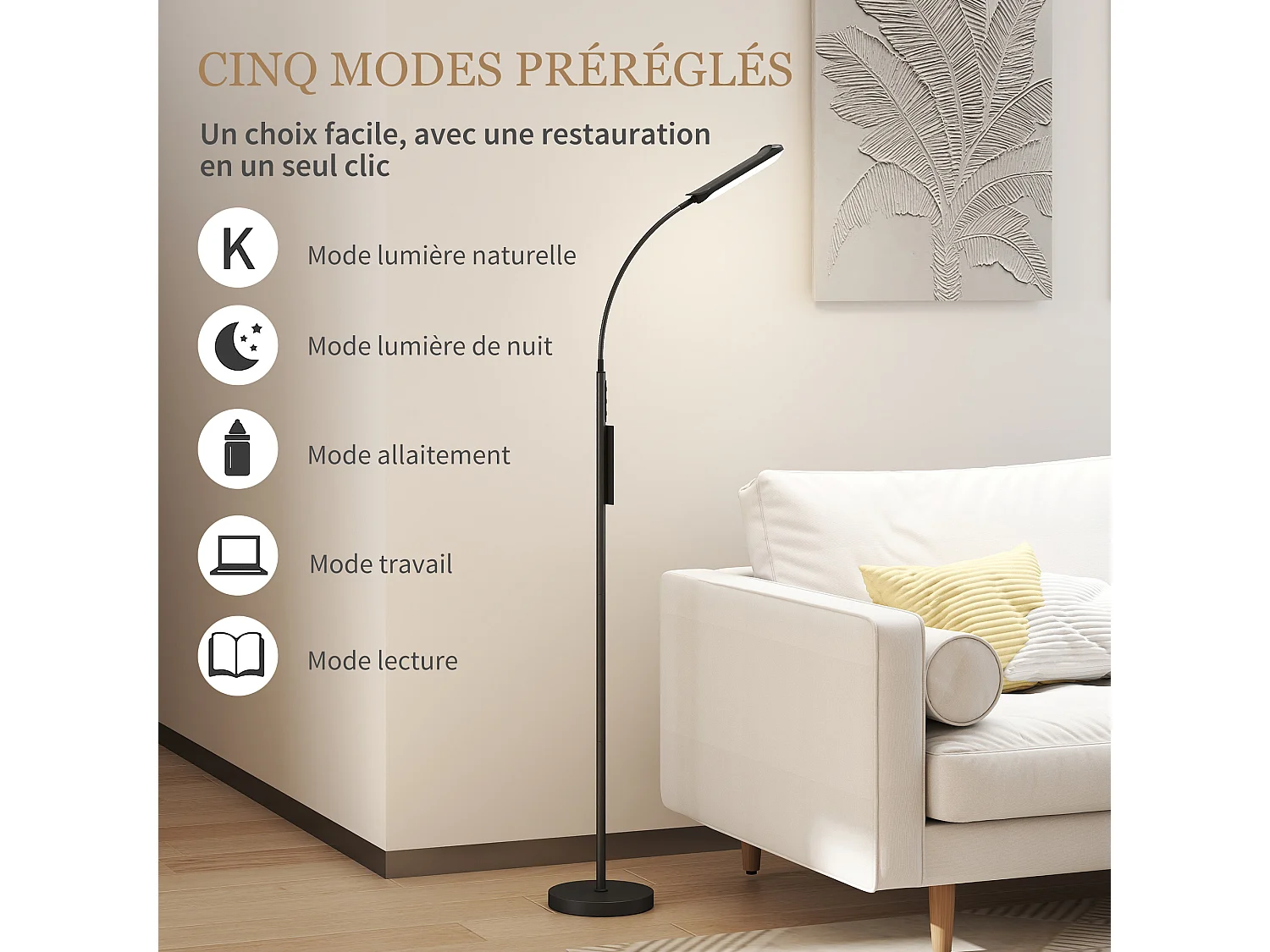 Lampadaire LED dimmable avec télécommande - contrôle tactile, réglable - H.175 cm - acier polycarbonate noir