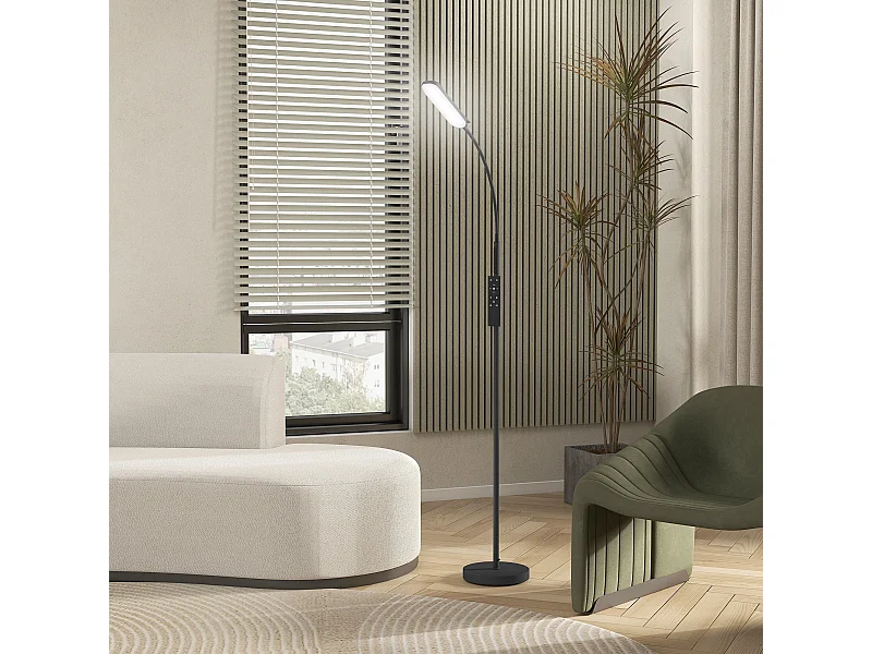 Lampadaire LED dimmable avec télécommande - contrôle tactile, réglable - H.175 cm - acier polycarbonate noir