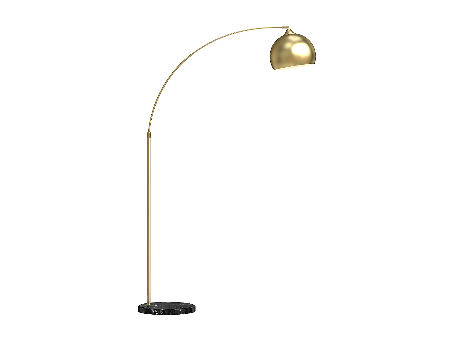 Lampadaire arc - lampadaire arceau courbé design - pied marbre noir mât abat-jour globe métal doré