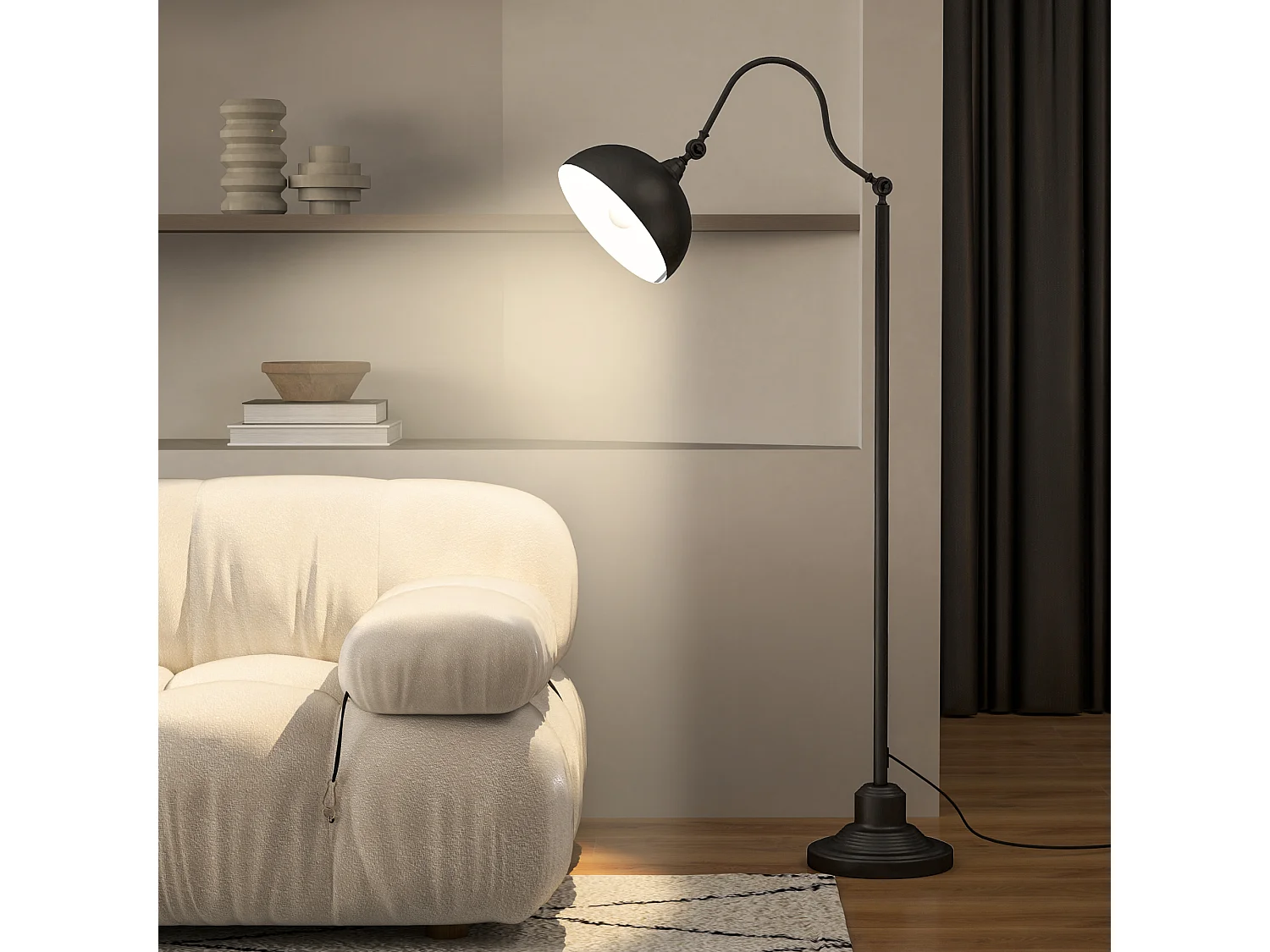 Lampadaire style néo-rétro métal noir - abat-jour réglable - H.152 cm