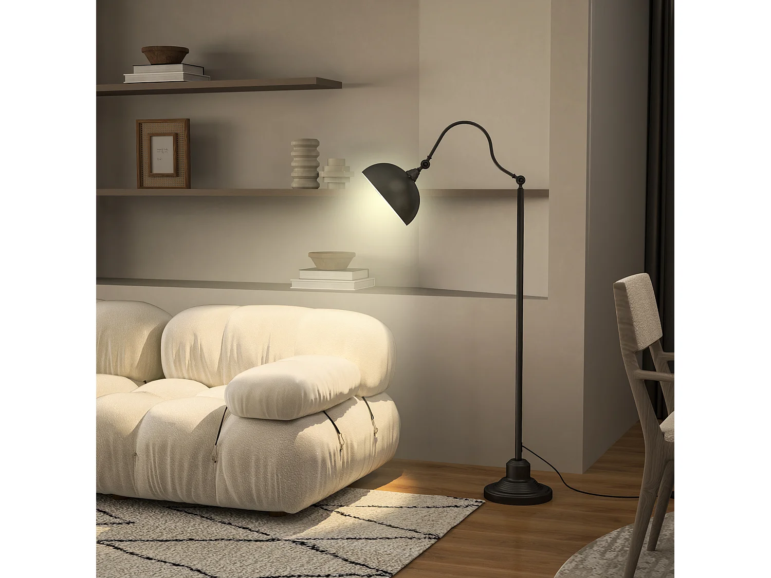 Lampadaire style néo-rétro métal noir - abat-jour réglable - H.152 cm