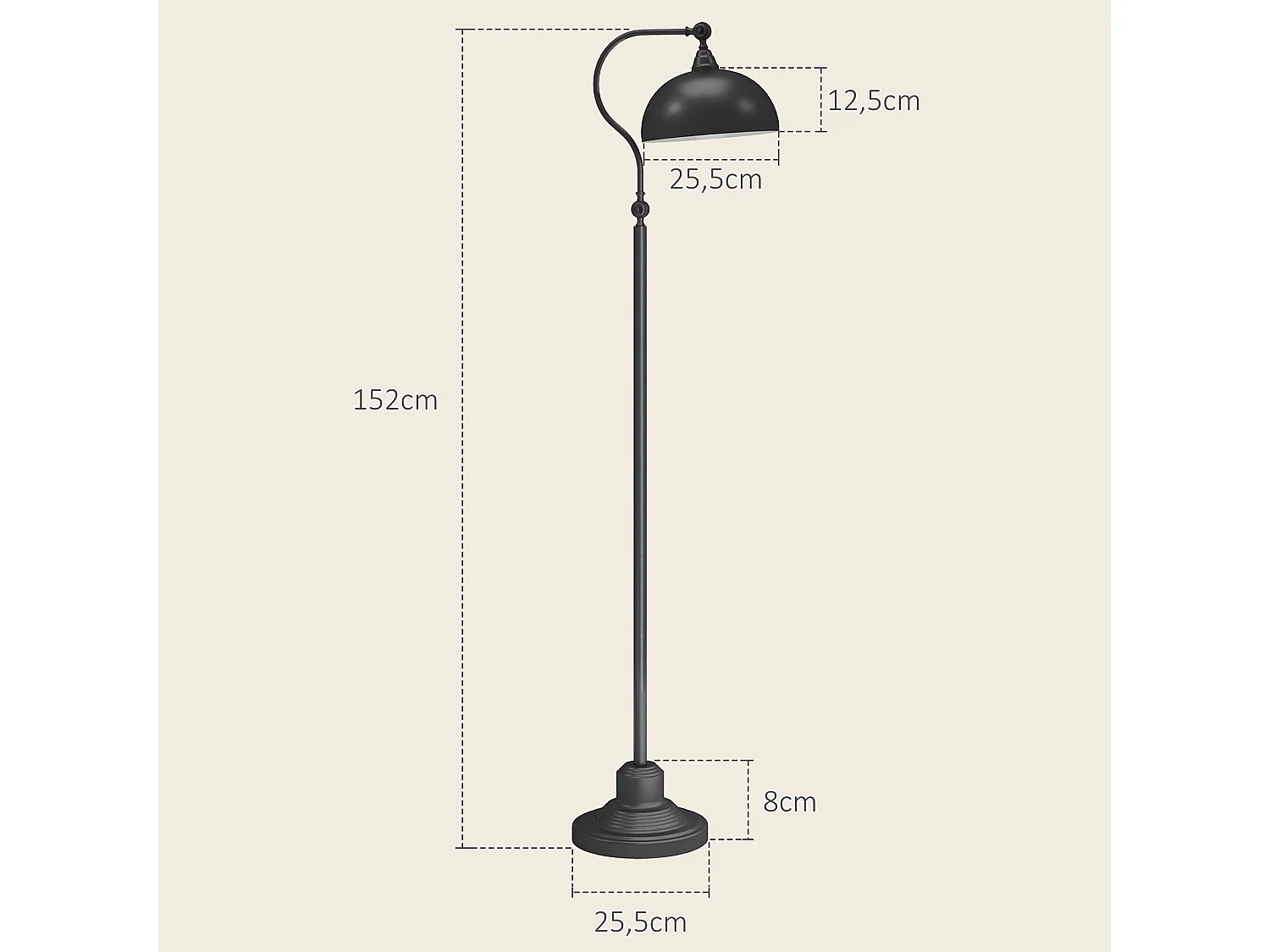 Lampadaire style néo-rétro métal noir - abat-jour réglable - H.152 cm