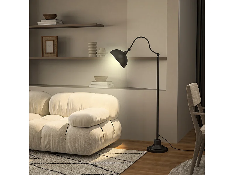 Lampadaire style néo-rétro métal noir - abat-jour réglable - H.152 cm