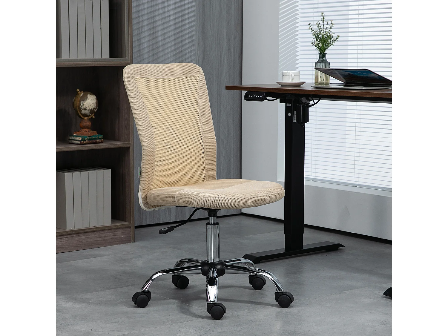 Vinsetto Chaise de bureau ergonomique hauteur réglable piètement chromé pivotant 360° revêtement maille beige