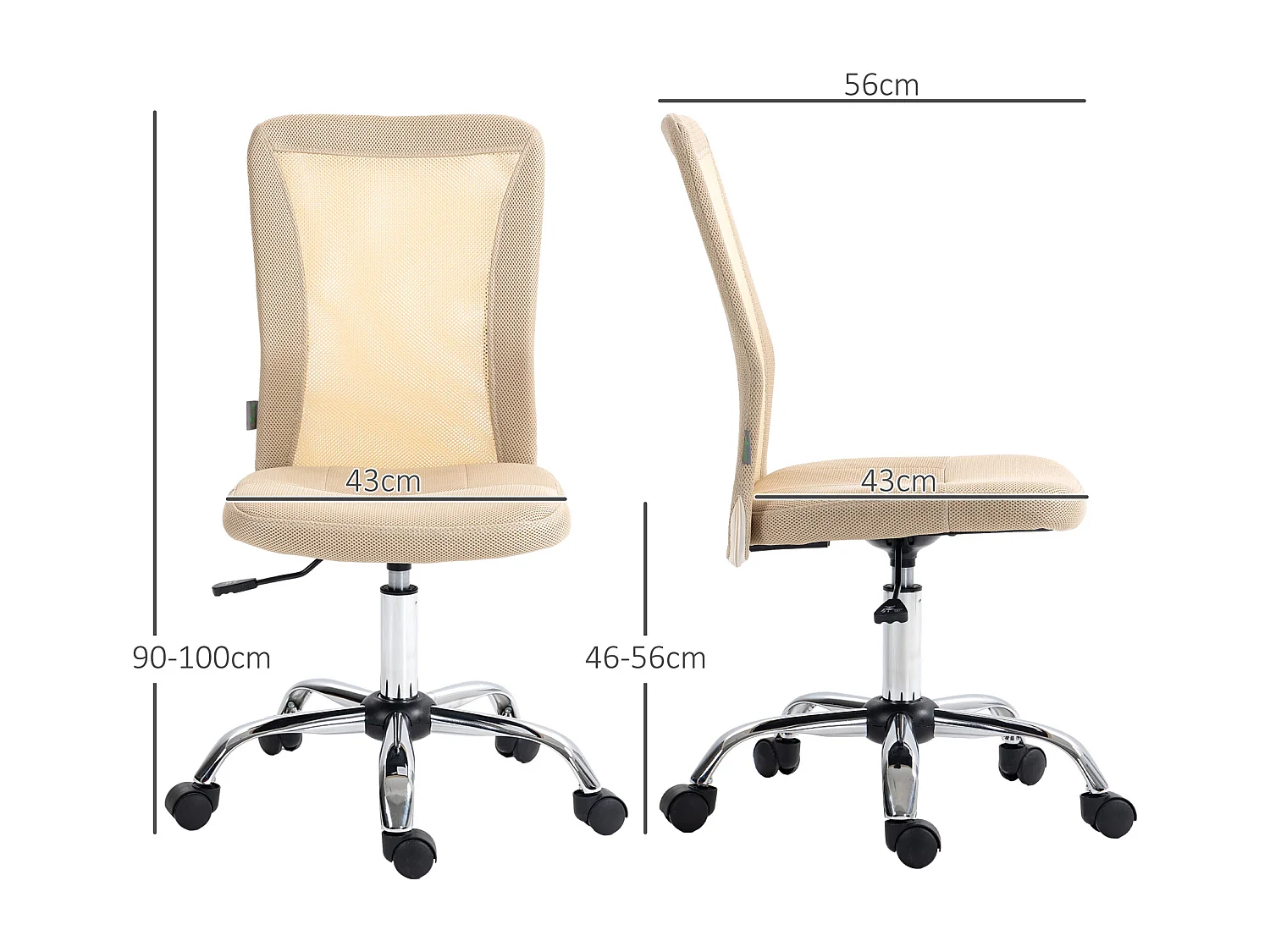 Vinsetto Chaise de bureau ergonomique hauteur réglable piètement chromé pivotant 360° revêtement maille beige
