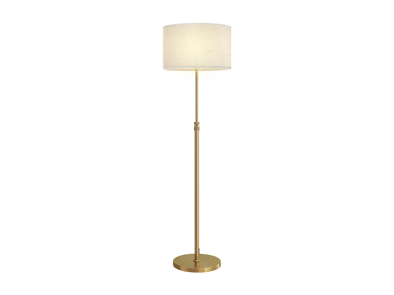 Lampadaire style néo-rétro métal doré abat jour lin beige H.133-168 cm réglable avec télécommande