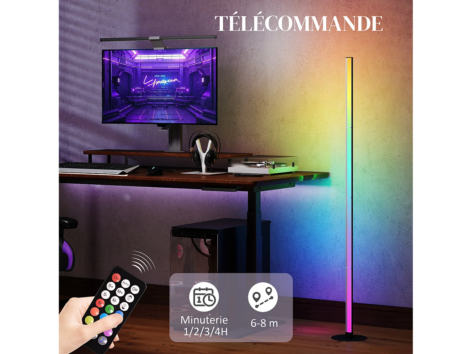Lampadaire LED RGBIC 16 millions de couleurs avec contrôle APP et télécommande - musique sync, modes de scène et timer