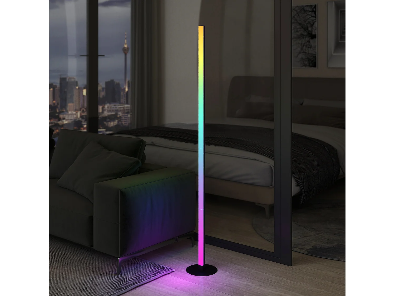 Lampadaire LED RGBIC 16 millions de couleurs avec contrôle APP et télécommande - musique sync, modes de scène et timer