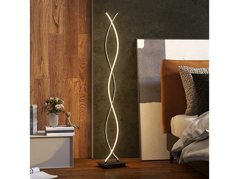 Lampadaire LED design spirales - forme galbée H. 140 cm - alliage alu. acrylique noir