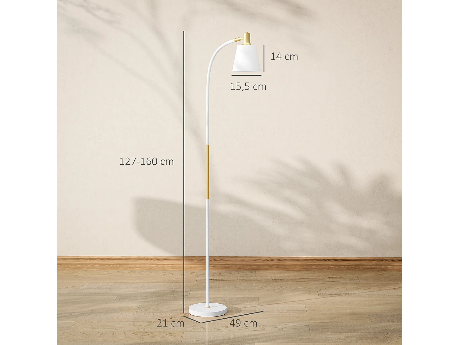 Lampadaire design néo-rétro hauteur réglable H.127-160 cm métal plastique blanc doré