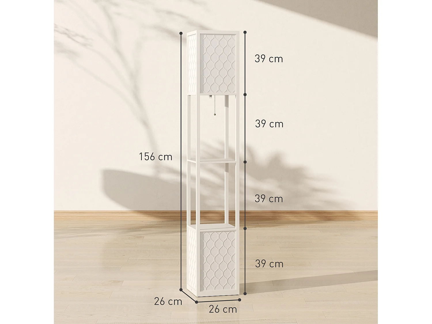 Lampadaire étagère lampe étagère dim. 26L x 26l x 156H cm 2 étagères MDF motif nid d'abeille gris clair