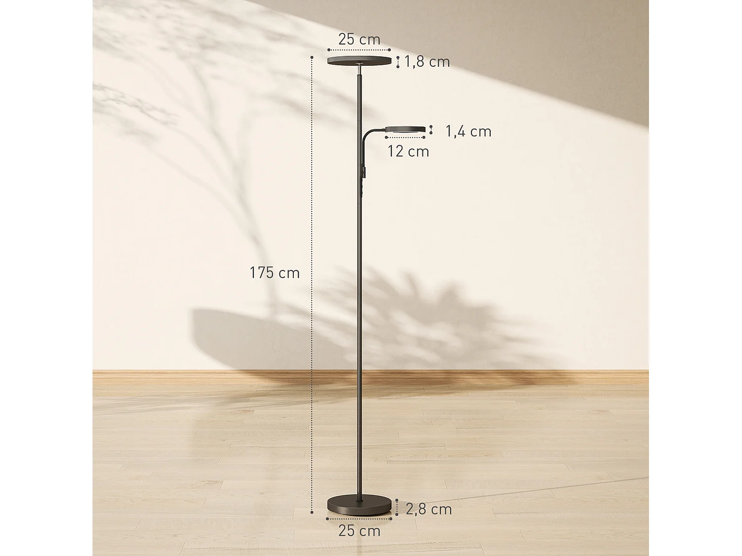 Lampadaire LED 42W dimmable 2700K-6500K 4 couleurs variation continue 4 modes scène télécommande noir