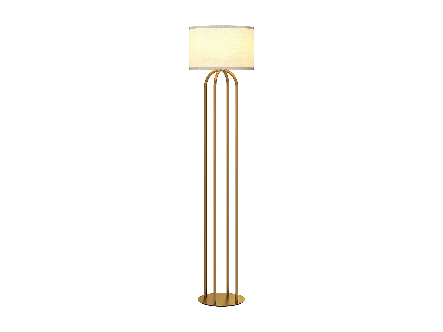 Lampadaire design métal doré 4 pieds base abat-jour circulaire lin beige dia. 38 x H.161 cm