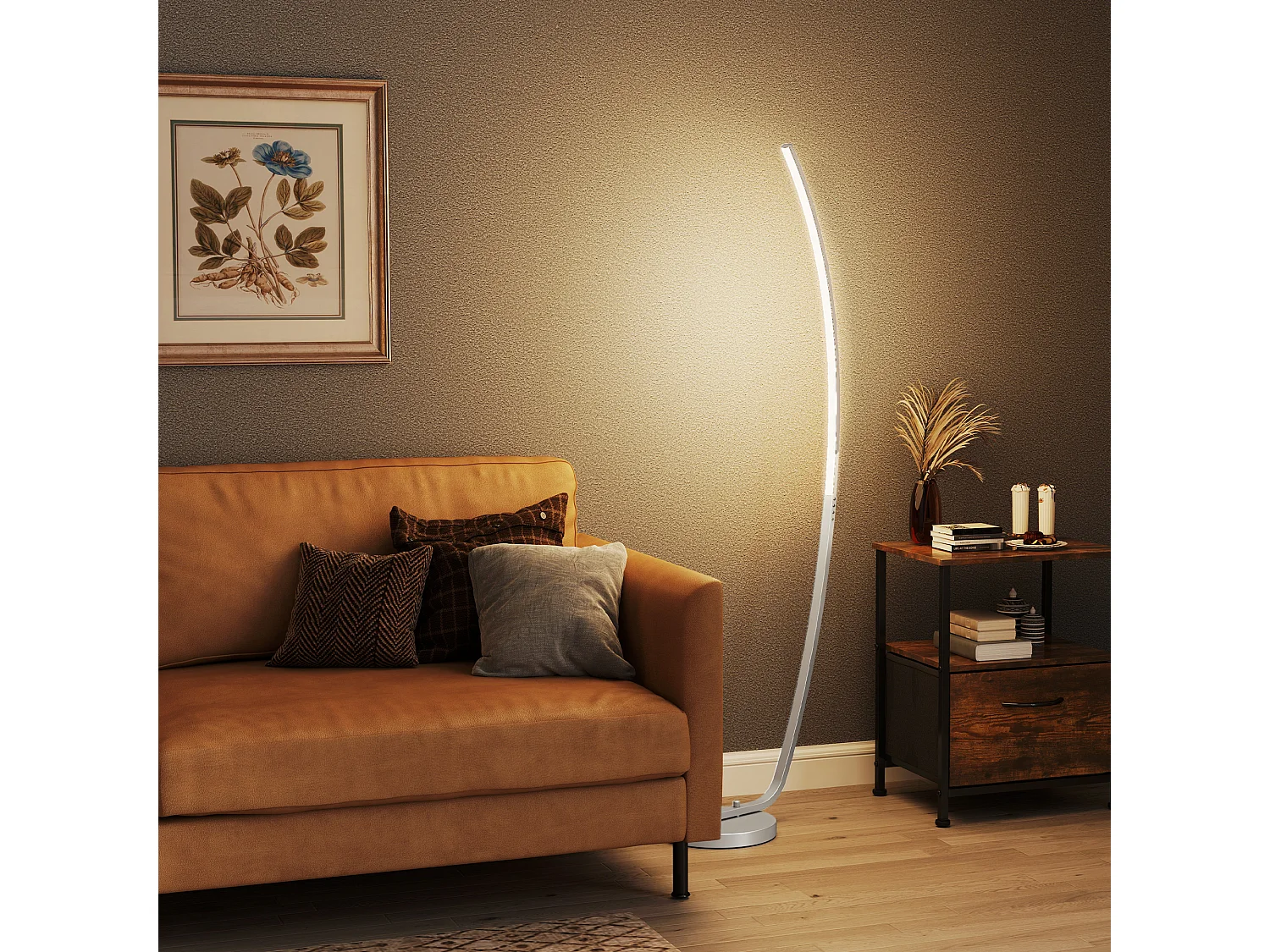 Lampadaire arc design LED - luminosité réglable - H.147 cm - alliage alu.