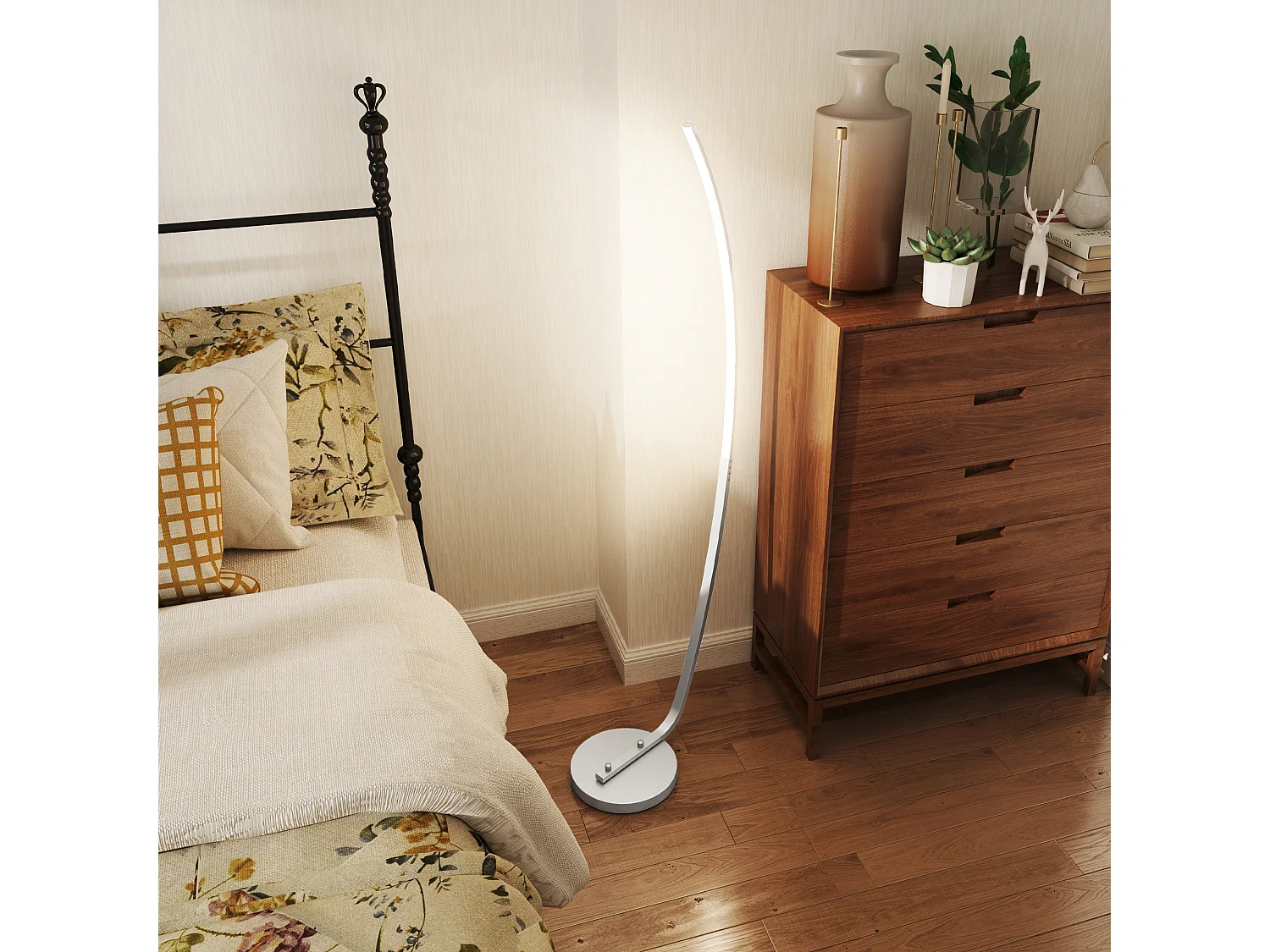 Lampadaire arc design LED - luminosité réglable - H.147 cm - alliage alu.