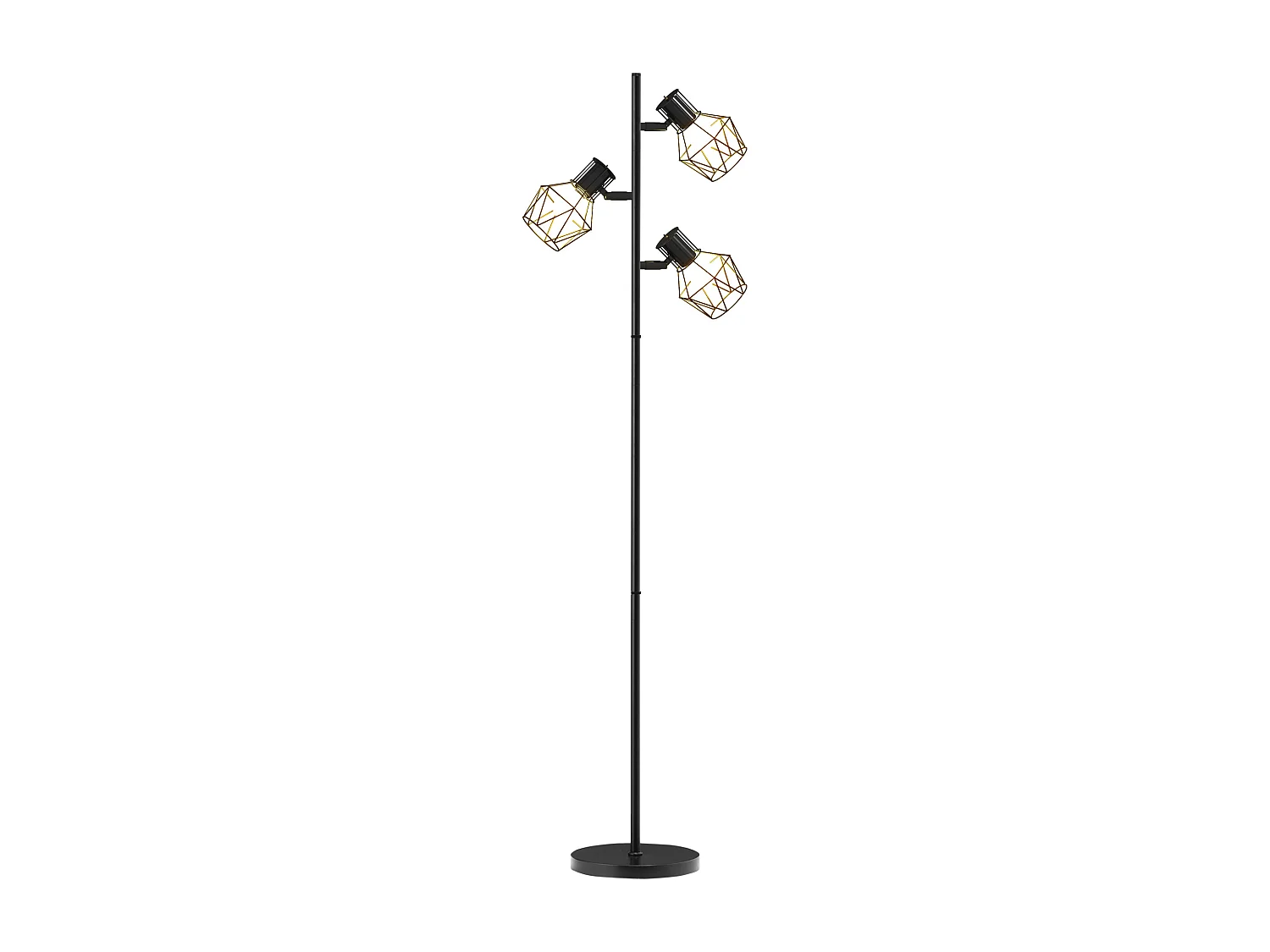 Lampadaire design industriel 3 ampoules max. 40W H.169 cm abat-jour cage métal noir