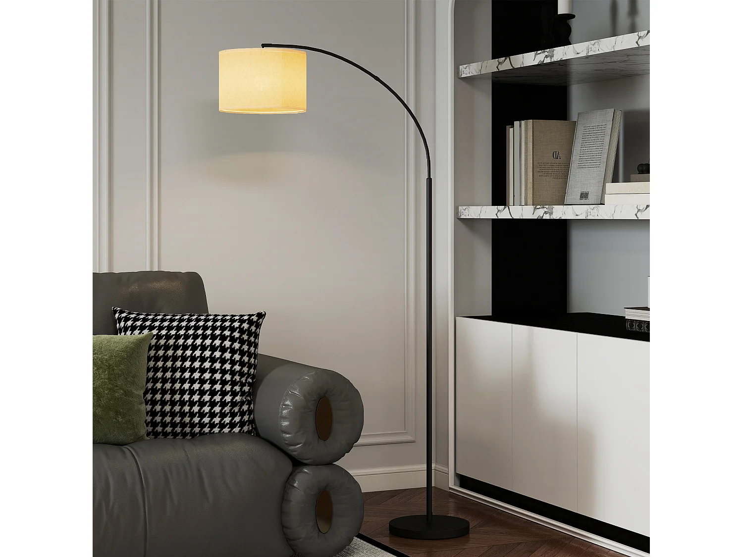 Lampadaire LED dimmable H.180 cm avec télécommande abat-jour réglable 11 température couleurs et niveaux de luminosité noir