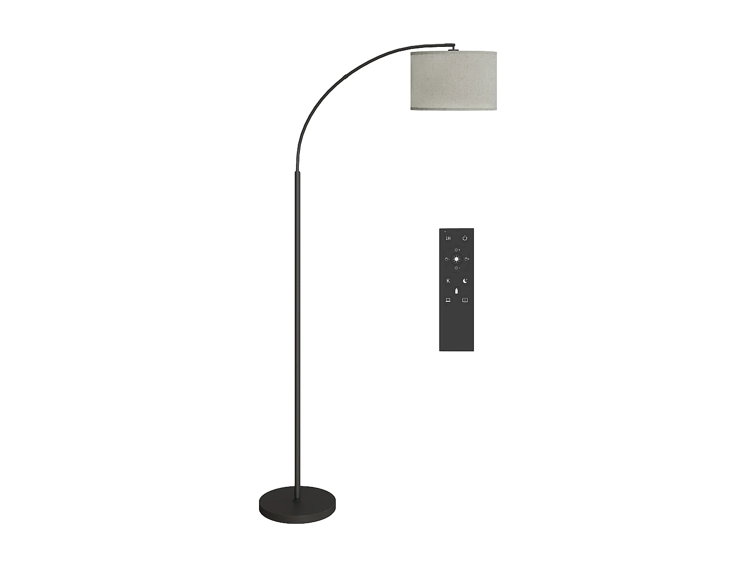 Lampadaire LED dimmable H.180 cm avec télécommande abat-jour réglable 11 température couleurs et niveaux de luminosité noir